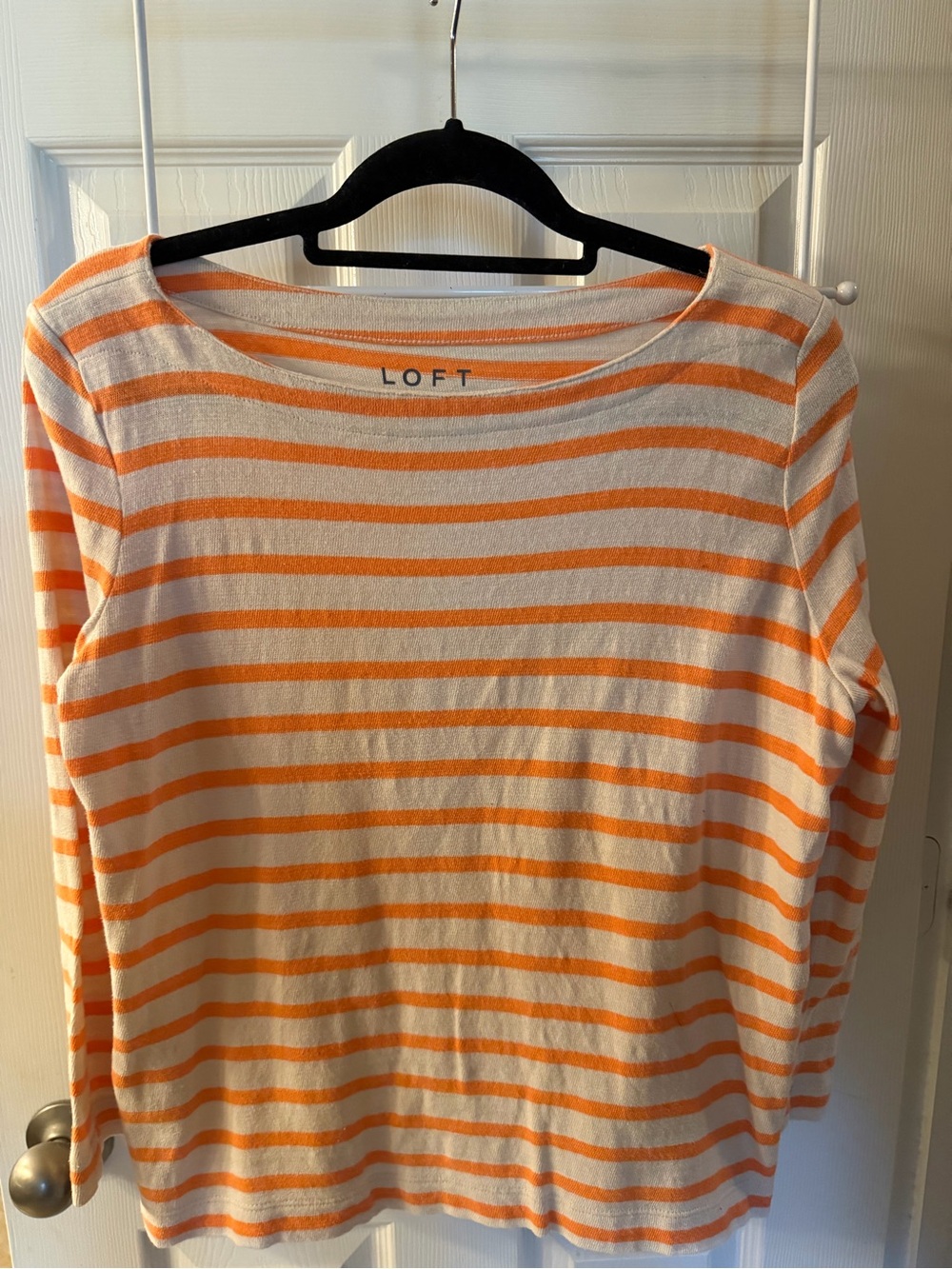 LOFT Peach & Cream Striped Boatneck Top